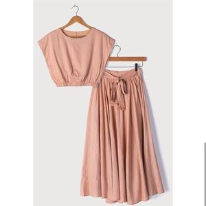 Lulu's Brings You Back Dusty Pink Two-Piece Midi Dress S NWT